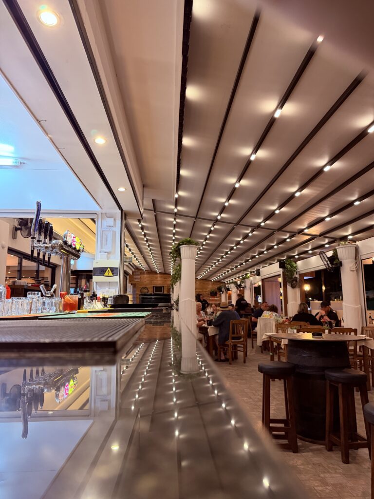 The bar, looking down the covered terrace